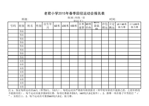 2015年春季运动会报名表