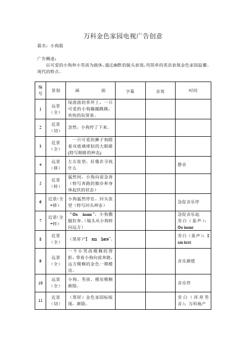 电视广告脚本案例