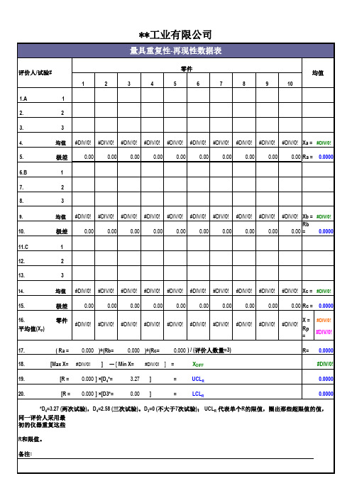 计量型器具测量系统分析报告