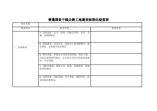 普通国省干线公路工地建设标准化检查表