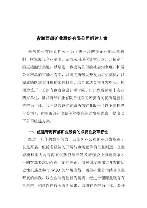 青海西部矿业股份有限公司组建方案