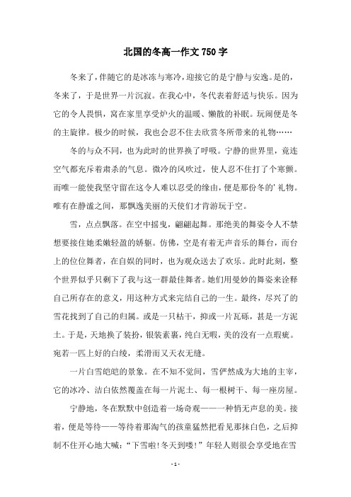 北国的冬高一作文750字