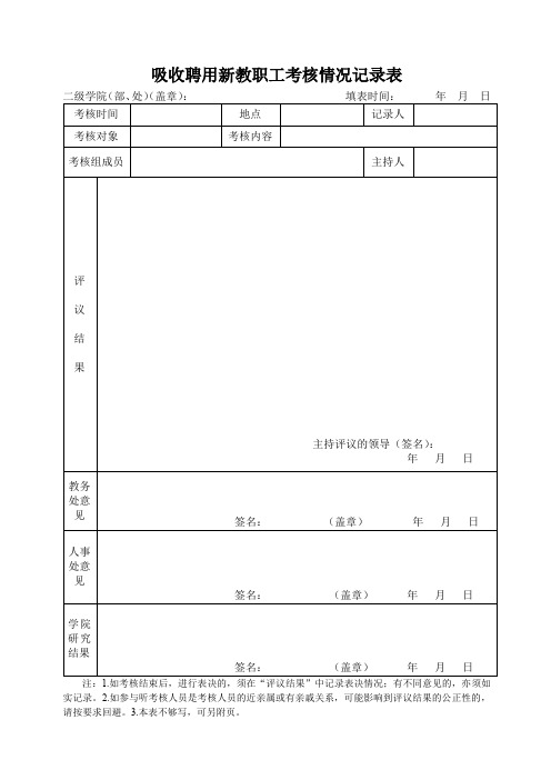 吸收聘用新教职工考核情况记录表.