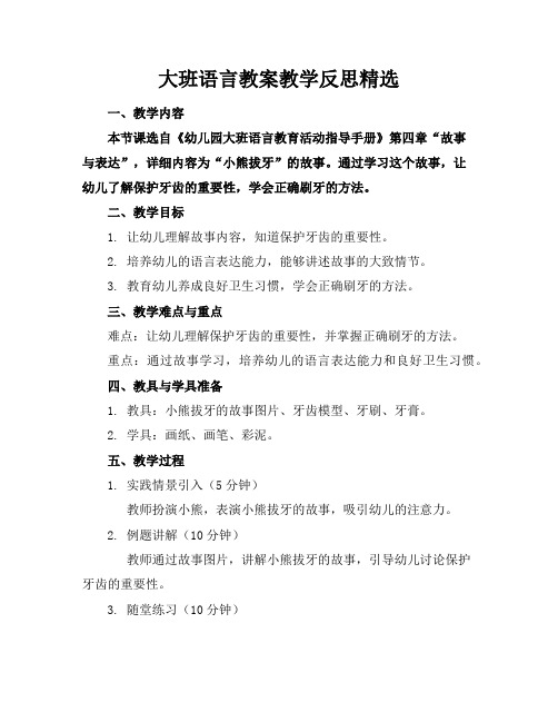 大班语言教案教学反思精选