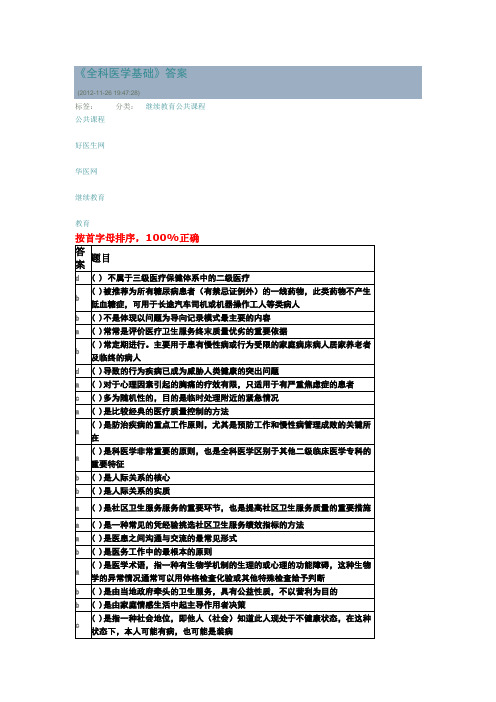 山东卫生教育网  全科医学基础 好医生