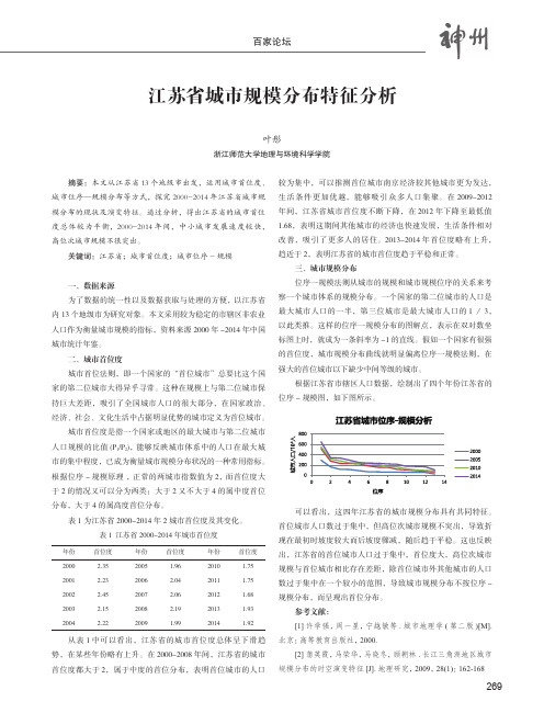 江苏省城市规模分布特征分析