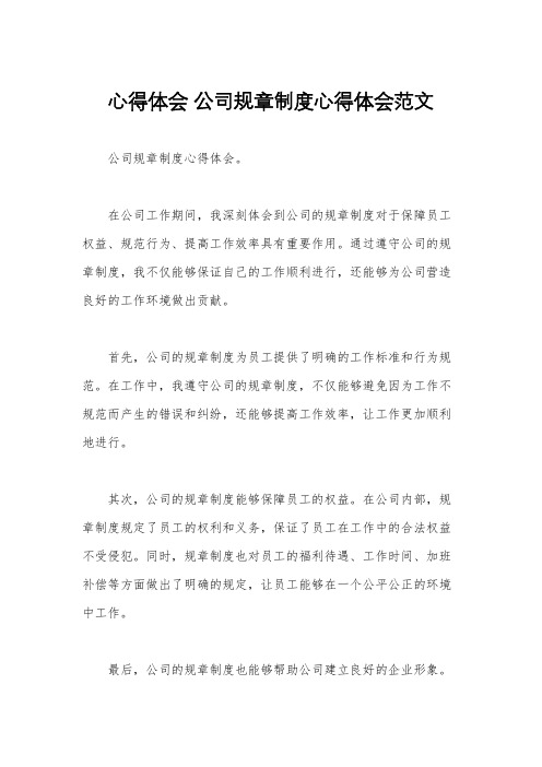 心得体会 公司规章制度心得体会范文