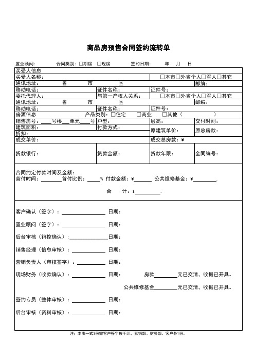 商品房预售合同签约流转单