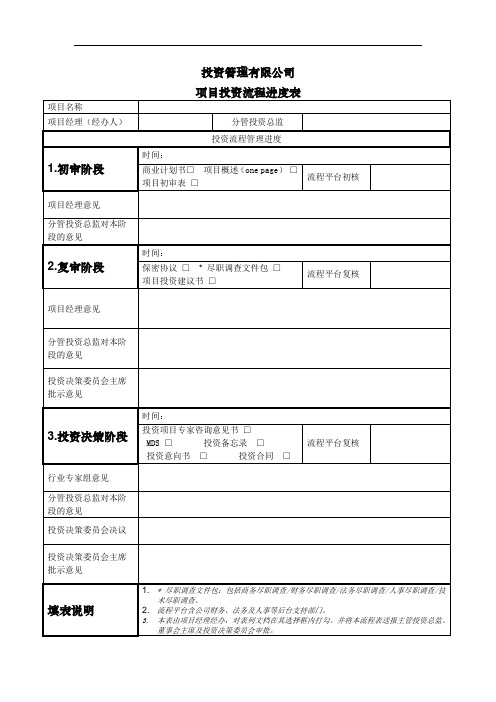 股权投资基金项目投资流程进度表