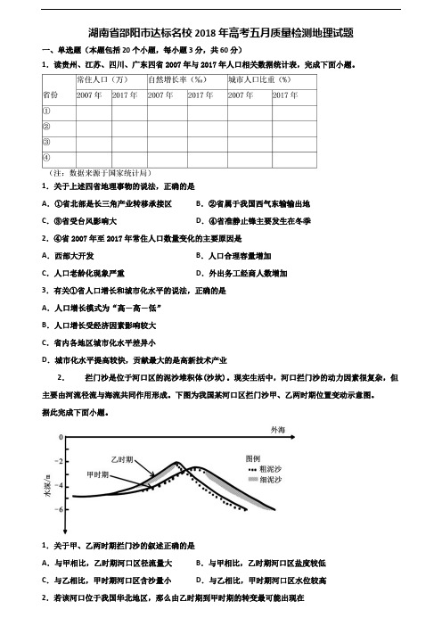 湖南省邵阳市达标名校2018年高考五月质量检测地理试题含解析