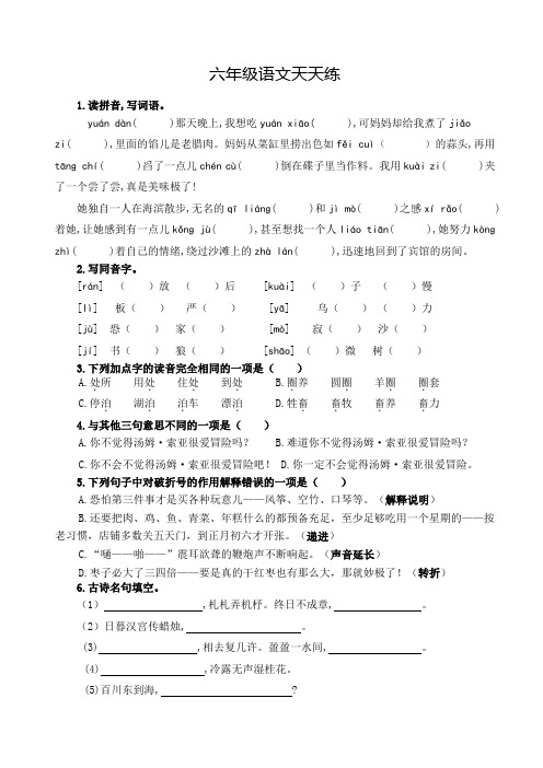 部编版六年级下册语文天天练