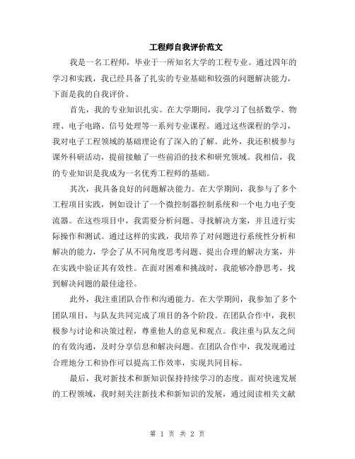 工程师自我评价范文