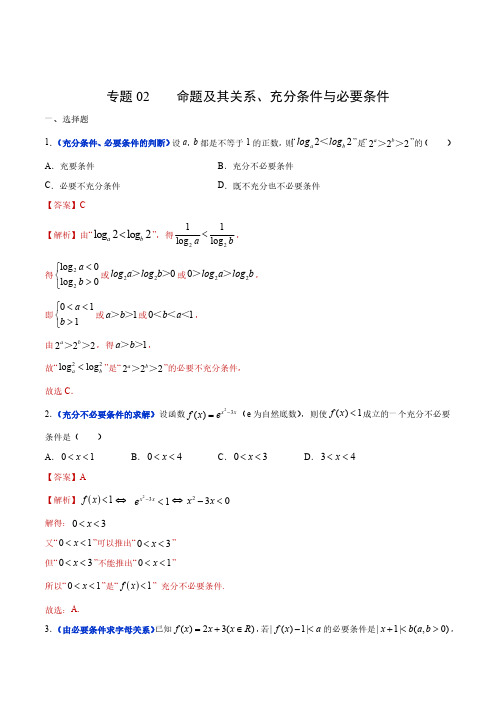 专题02 命题及其关系、充分条件与必要条件(解析版)