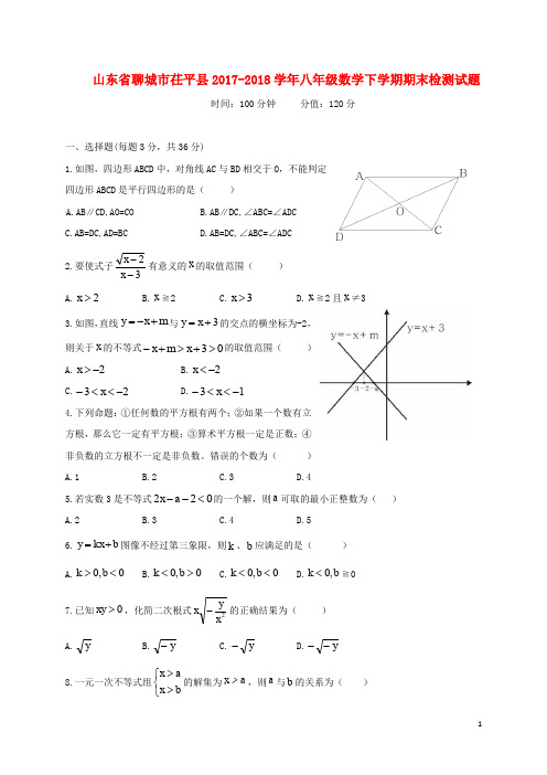 山东省聊城市茌平县八年级数学下学期期末检测试题 新人教版