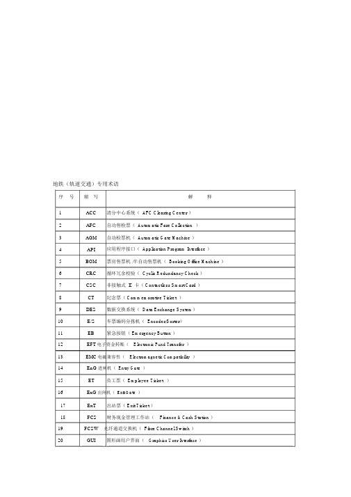 地铁(轨道交通)专用术语