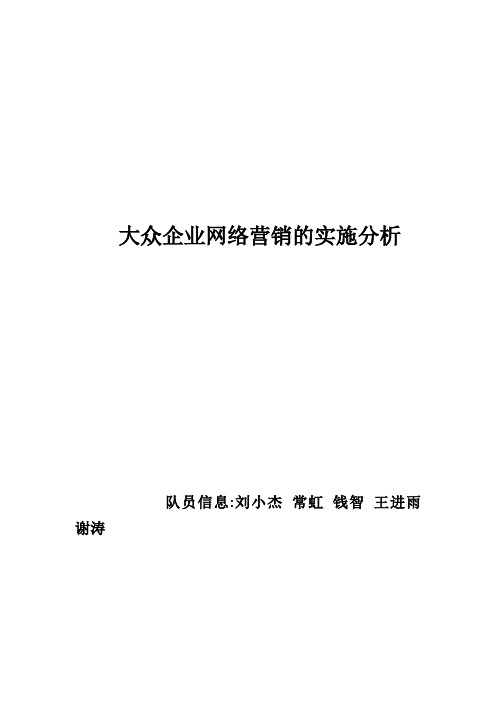 大众汽车网络营销案例分析