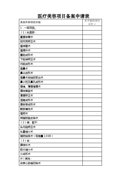 医疗美容项目备案申请表