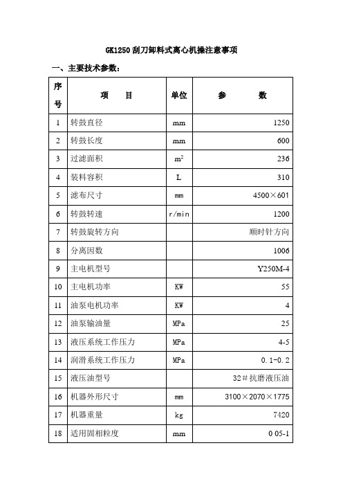 GK1250刮刀卸料式离心机操作注意事项