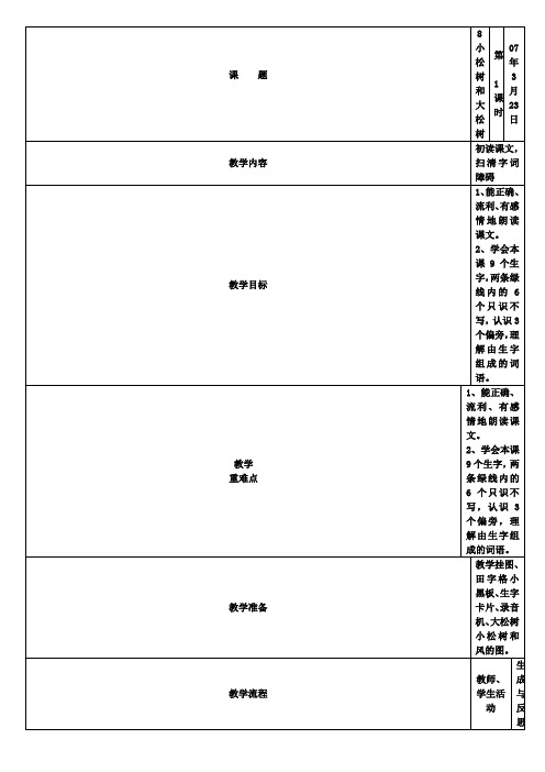 苏教版一年级下册教案之小松树和大松树