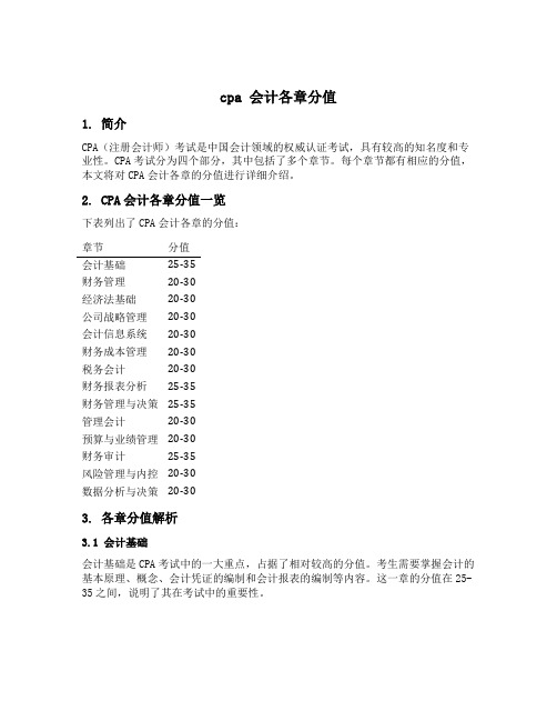 cpa 会计各章 分值