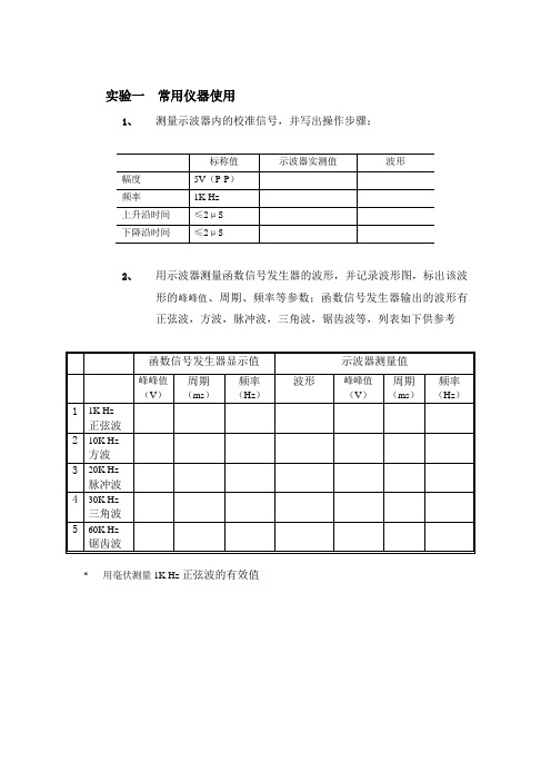 模电实验1：元器件及常用仪器的使用练习