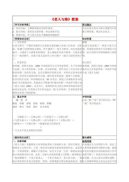 高三语文1.3老人与海教案(新人教版必修3)