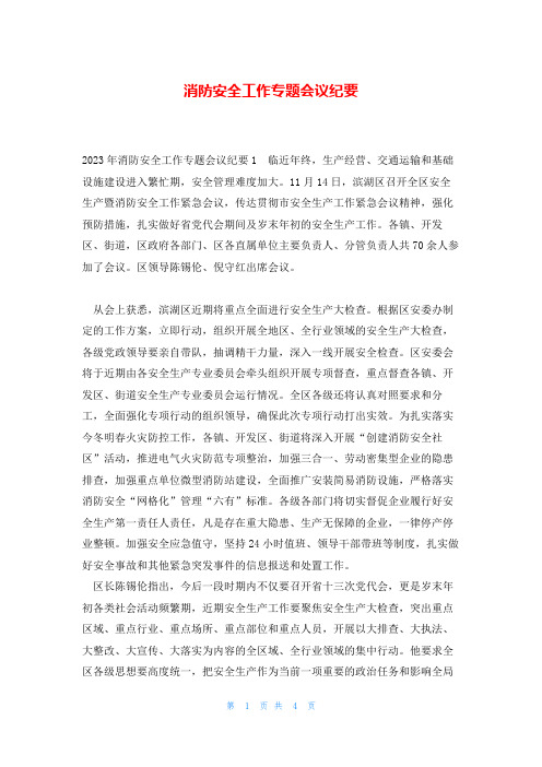 消防安全工作专题会议纪要