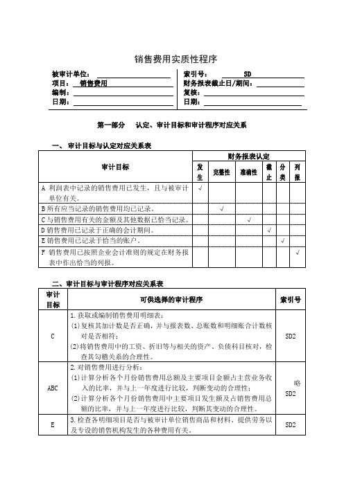 销售费用实质性程序分析表