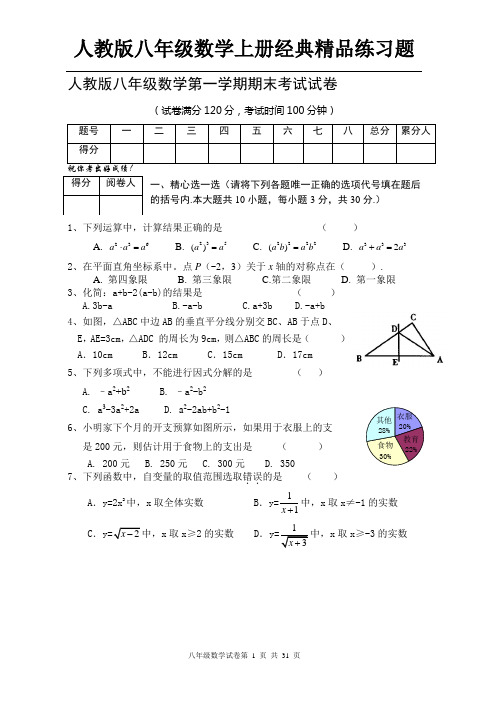 (word完整版)人教版八年级数学上册经典精品练习题,强烈推荐