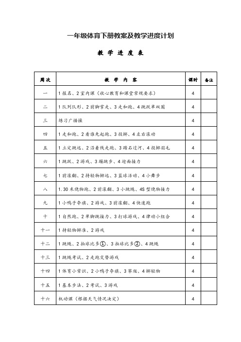 一年级体育下册教案及教学进度计划