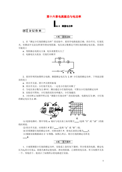 九年级物理全册第十六章电流做功与电功率16.3测量电功率