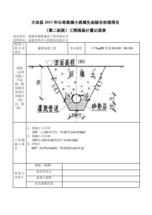 管道工程现场计量记录表