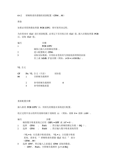 迅达电梯33003600轿厢称重传感器的重新配置(CF96 ... 98)