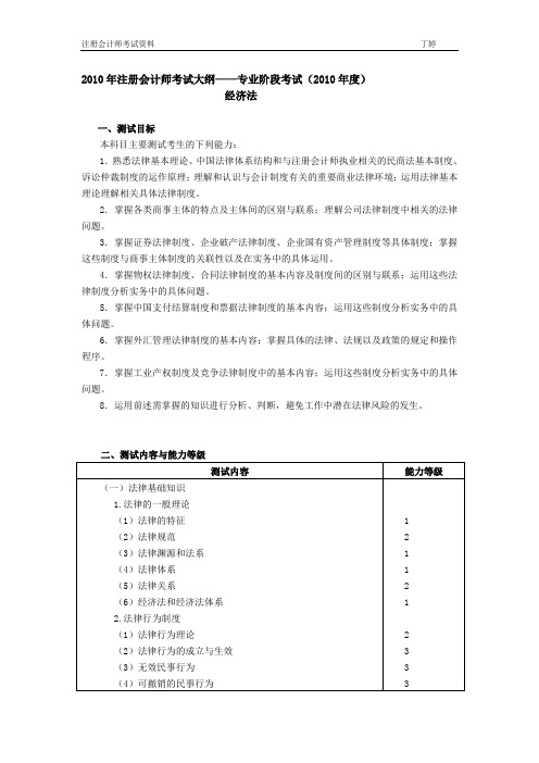 2010年注册会计师考试大纲经济法