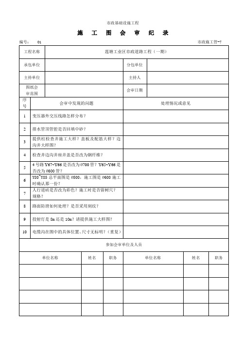 市政工程图纸会审记录