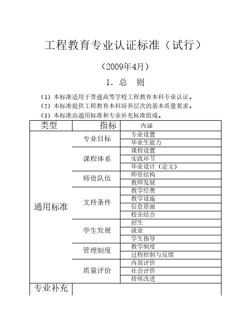 工程教育专业认证标准(试行2009)