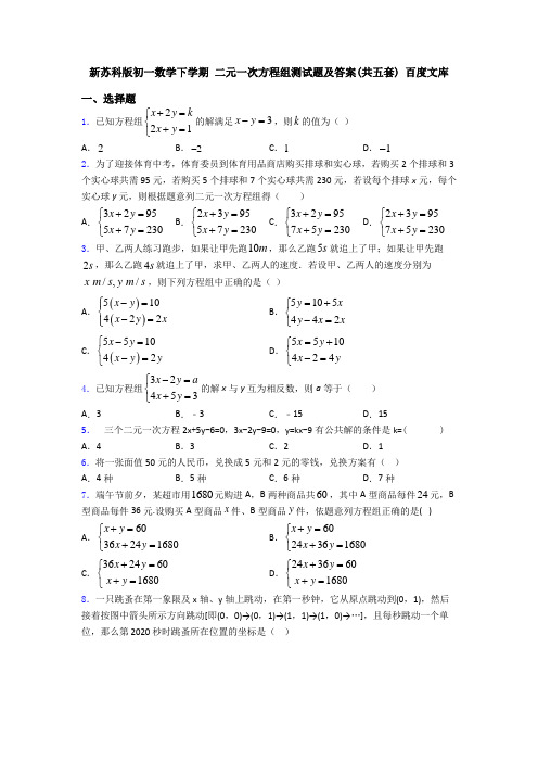 新苏科版初一数学下学期 二元一次方程组测试题及答案(共五套) 百度文库