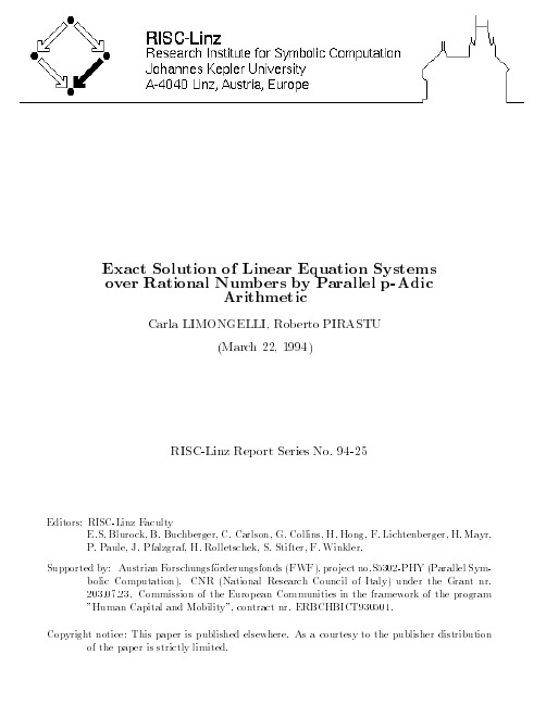 Exact solution of linear equation systems over rational number by parallel p-adic arithmeti