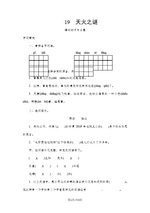 五年级上册语文课时测评19天火之谜_苏教版