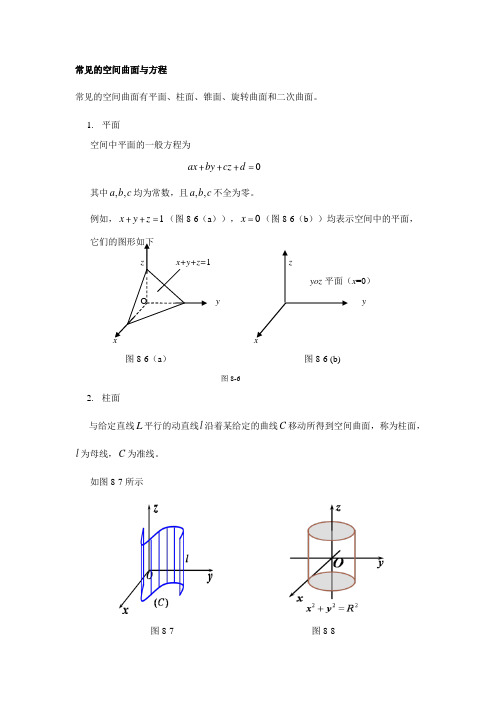 常见的空间曲面与方程