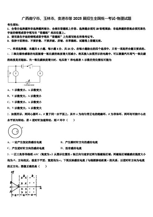 广西南宁市、玉林市、贵港市等2025届招生全国统一考试·物理试题含解析