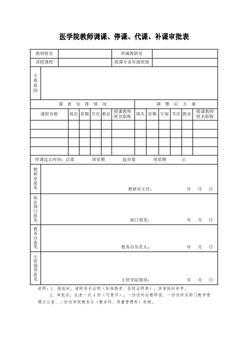 医学院教师调课、停课、代课、补课审批表