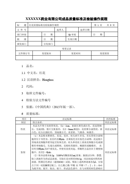 红花质量标准及检验操作规程