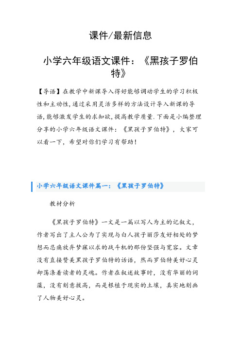 小学六年级语文课件：《黑孩子罗伯特》