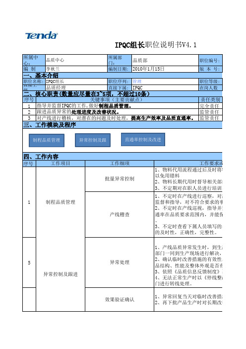 IPQC组长职位说明书V4.1