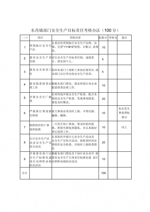 东肖镇部门安全生产目标责任考核办法100分