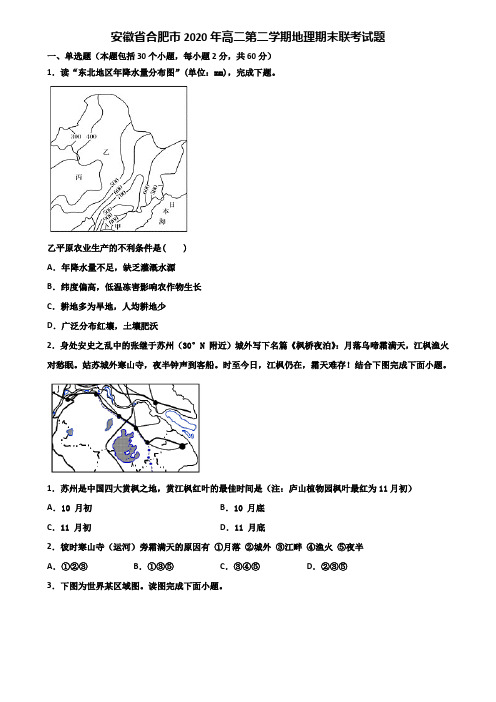 安徽省合肥市2020年高二第二学期地理期末联考试题含解析