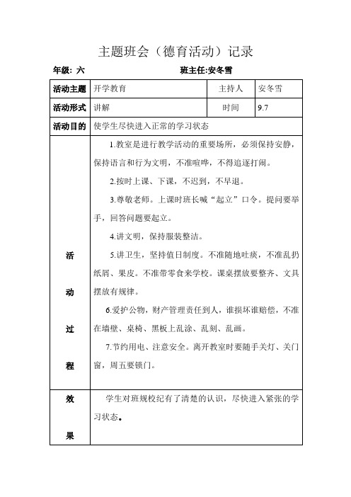 六年级主题班队会记录表(6个表)