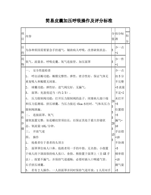 简易皮囊加压呼吸操作及评分标准