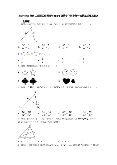 2020-2021苏州工业园区外国语学校九年级数学下期中第一次模拟试题及答案